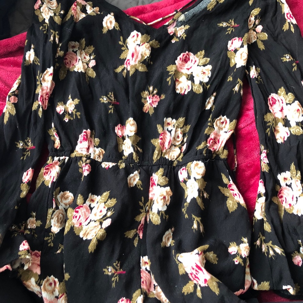 flowered laced back romper